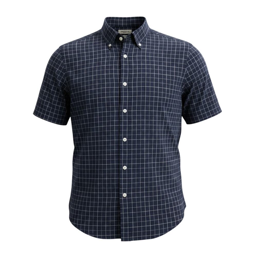 Goodthreads Poplin Button Down Shirt Mens XXXLT Blue Check Short Sleeve